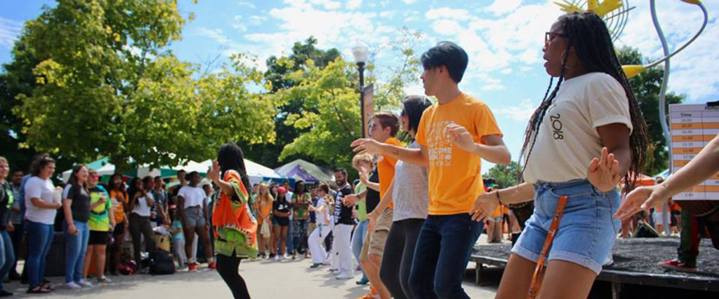 Students dancing at international festival